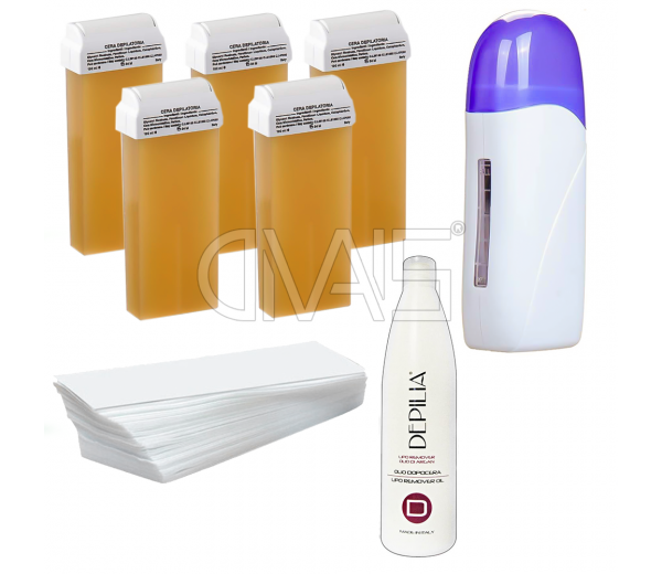 Kit Depilazione Completo Scaldacera Rullo Cartucce Striscette Dopocera