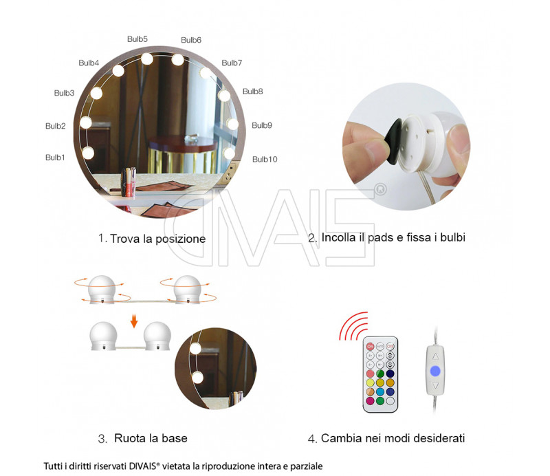 Lampade Make Up universali per specchio Multicolor RGB